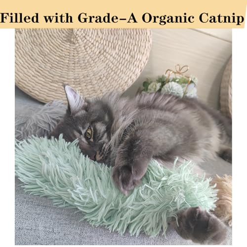 Cat Toys Pillows, Soft and Durable Catnip Toys with Crinkle Sound Inside， - color: green