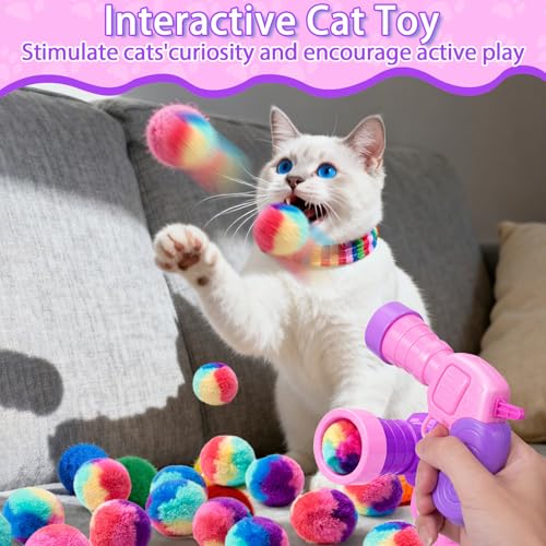 Mity rain 51PCS Cat Ball Launchers & Pom Pom Balls Interactive Cat Toy Set - style: 51PCS Pink