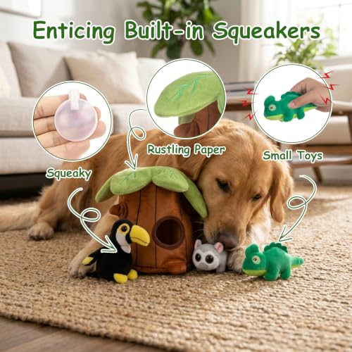 Hollypet Squeaky Hide and Seek Dog Toys for Small and Medium Dogs, Baobab - style: Baobab