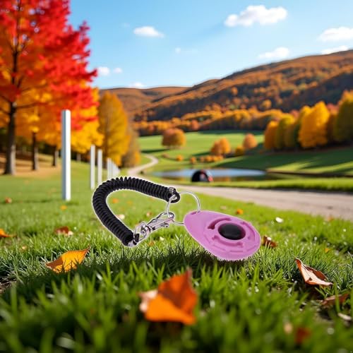 2Pcs Pink Clicker Easy to Use with Button Dog Training Accessories Strong and Long-Lasting,Training and Behavior Aids