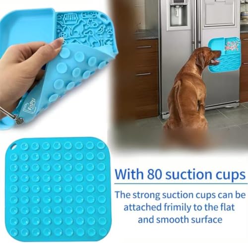 Slow Feeder Lick Mat, Grooming & Bath Time Helper for Dogs - color: Blue