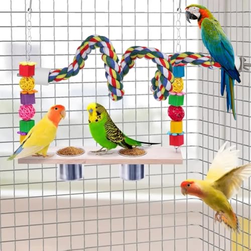 Hemobllo Parrot Cotton Rope Perch 23.62 in Bird Rope for Cages Climbing Chewing Standing Station for Parakeets Balance Training Exercise and Boredom Relief - size: 60cm