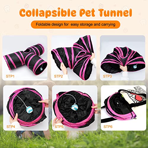 BWOGUE Bunny Tunnels & Tubes, 3-Way Collapsible Rabbit Hideout for Bunnies - color: Rose Red