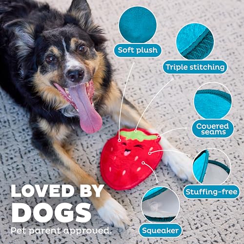 Outward Hound Tough Skinz Durable Chew Squeaky Dog Toy, Strawberry, 7.9" - color: Strawberry, size: Medium