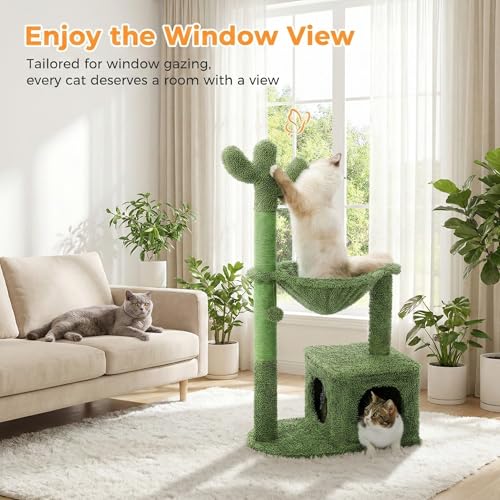 MUTTROS 40" Cactus Cat Tree with Hammock, Condo & Sisal Post, Green - color: Cactus Green, size: 40"