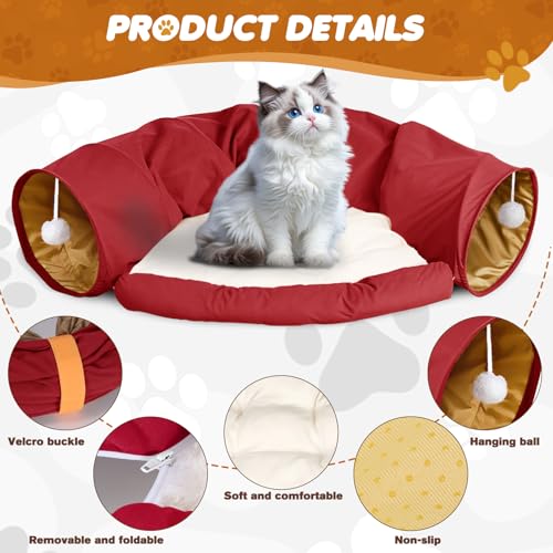 Spardar 2-in-1 Bunny Tunnel Bed, with Removable Mat Hideout, Red - color: Red
