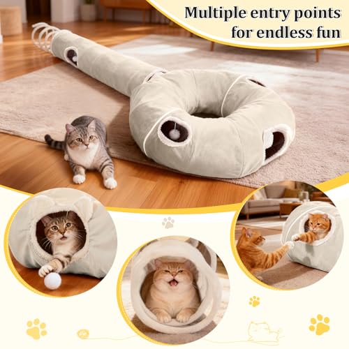 Ownpets 2-in-1 Cat Tunnel Large Lollipop Collapsible Cave Plush,12"D, Beige - color: Beige