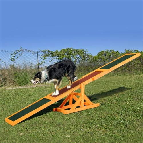 Wooden Dog Agility Seesaw for Training and Exercise, Platform Equipment Run Game Toy, Weather Resistant Pet Supplies Gray 71" L x 12" W x 12" H