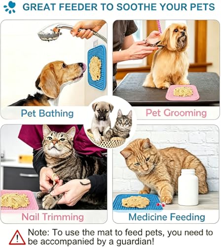 Licking Mat for Dogs & Cats with Suction Cups, 1 Pack Square Silicone Dog Slow Feeder Lick Pat for Anxiety Relief, Dog Toys to Keep Them Busy, Pets Bathing Training Grooming Mat 7.8 * 7.8 inches - color: 1Pack-Blue