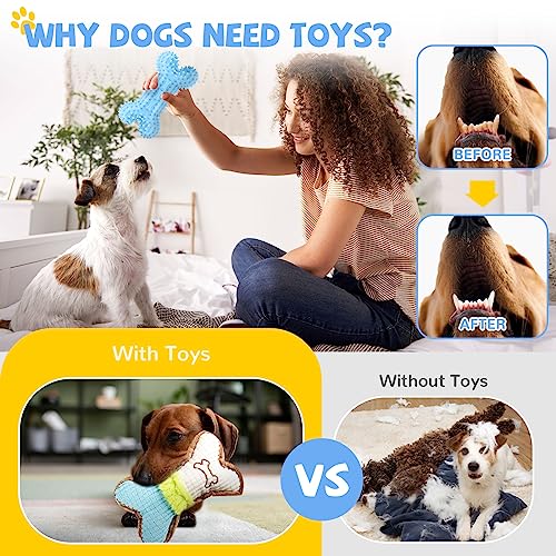 BAEJMJK 6 Pack Puppy Teething Toys Blue Small Breed Dog Chew Toys with Rope Cute Plush Squeaky Dog Toys Soft Rubber Puppy Toys Set for Cleaning Teeth Interactive Pet Doggy Bone Toys - color: Blue