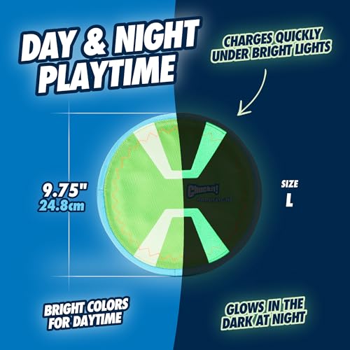 Chuckit! Max Glow Paraflight Flying Disc Dog Toy, Large, 1 Pack - color: Green/Max Glow, size: Large