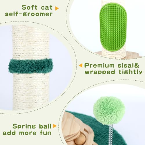 25.6inches Tall Cat Scratching Post, Cute Cat Scratching Post with Groomer