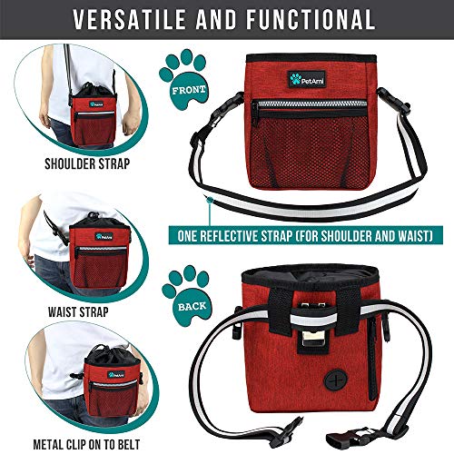 PetAmi Hands Free Dog Treat Pouch for Training and Walking, Red - color: Heather Red