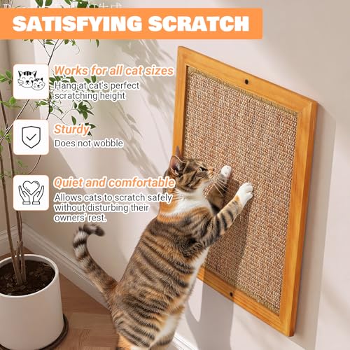Wall Mounted Cat Scratching Post, Wooden Sisal Scratcher for Indoor Cats - size: Extra Large