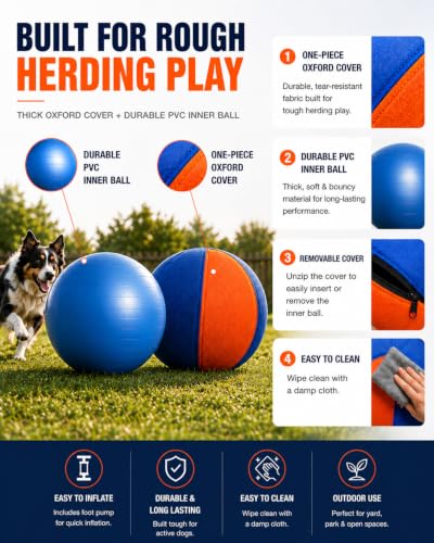 Herding Ball for Dogs, Durable Giant Herding Dog Toy for Aggressive Chewers, Inflatable Interactive Outdoor Play Ball for Medium & Large Dogs (25 Inch) - size: Large