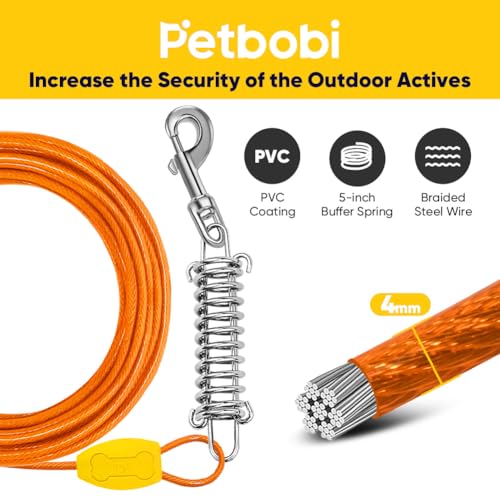 Petbobi Dog Tie Out Cable and Stake, 30ft Heavy Duty Dog Leads for Yard - color: Orange, size: 30 ft (120 lbs)