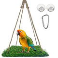 Square Artificial Grass Bird Foraging Mat, 10" x 10" Hanging Perch Platform, Bird Cage Accessories for Parakeets, Cockatiels, Budgies, Bearded Dragons & Small Pets