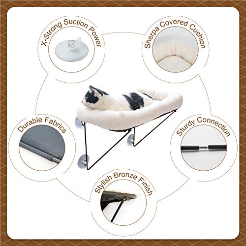 Zakkart Cat Window Perch, 100% Metal Supported from Below (White) - color: White