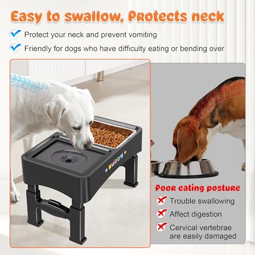 Decflow 2-in-1 Elevated Dog Bowls with 4 Height Adjustable Raised Stand - color: 2-in-1 Light Black
