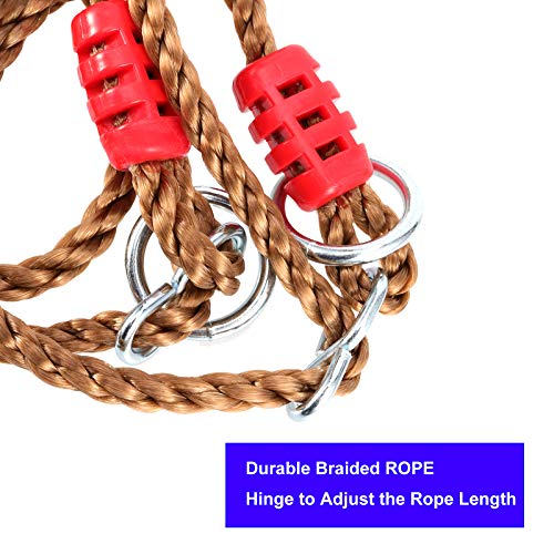 15.57 x 6.3 Inch Wooden Swing, Hanging Tree Swing Seat with Adjustable Rope and Carabiner 330LBS Large Bearing Capacity for Home Backyard Garden Playing