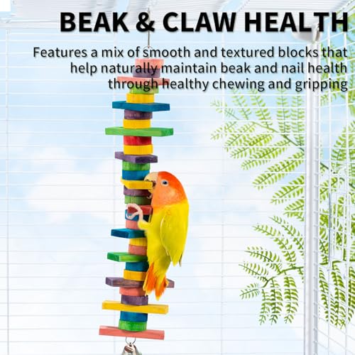 2 PCS 14.37" Multicolored Bird Toys - Natural Wooden Block Chew Parrot Toys - style: Style 2