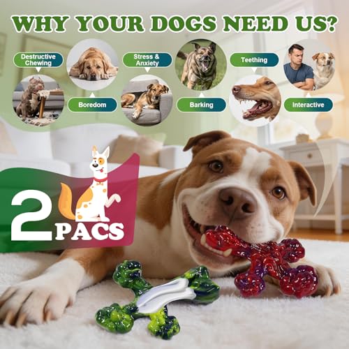 2Pack TreeBone Indestructible Dog Chew Toys for Aggressive Chewers - color: RedGreen