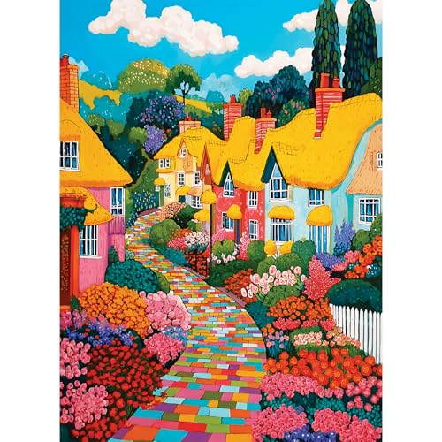 500 Pieces Puzzle for Adults, Colorful Houses Town Puzzle - color: Colorful House Town
