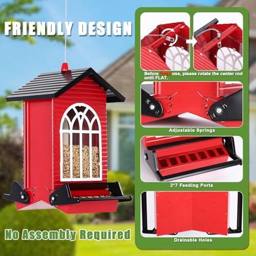 Gbekery Squirrel Proof Bird Feeders, 5LB Capacity, Weight-Activated, Red - color: Red