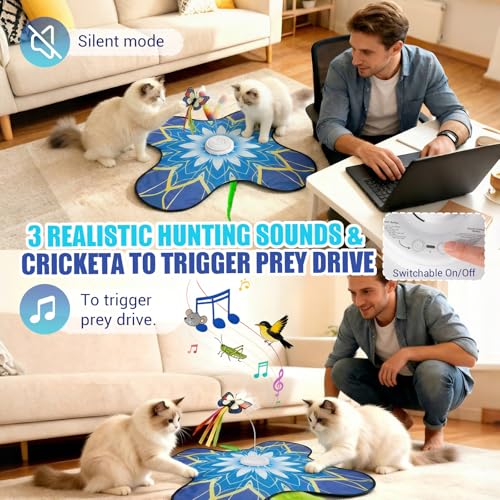 Interactive Cat Toys For Indoor Cats, Rechargeable Touch Automatic Cat Toy - color: Blue