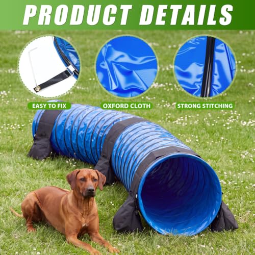 Briwooody 24 in x 16 ft PVC Dog Agility Tunnel with Sandbags Blue - color: Blue, size: 24in X 16ft