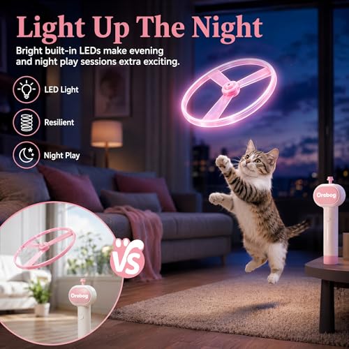 Cat Toy Disc Launcher,Rechargeable Interactive Cat Fetch Toy with 6 Discs - color: Pink