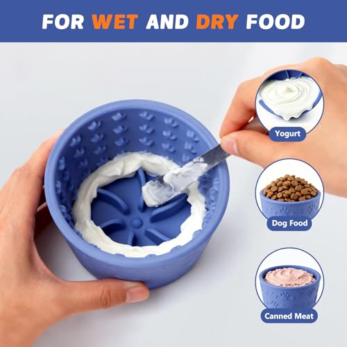 Dog Slow Feeder Lick Bowl, Silicone Dog Bowl with Strong Suction, Blue - color: Blue