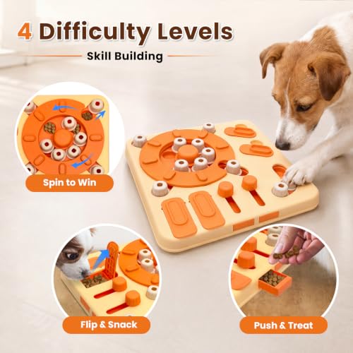 Dog Puzzle Toy, 4-Level Interactive Dog Toys with Suction Cups, Brain Stimulating Puzzle Feeder Dog for Large Medium Small Dogs, Slow Feeder
