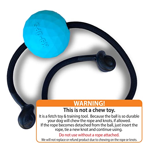 K9 Ops Dog Ball on a Rope Moki Tug Toy - Solid Rubber Fetch Training Reward - Large Dogs Durable Indestructible Chewers Pitbull Dobermann Rottweiler Shepherd (Lagoon Blue - Black Rope) - color: Lagoon Blue, size: LG/XL