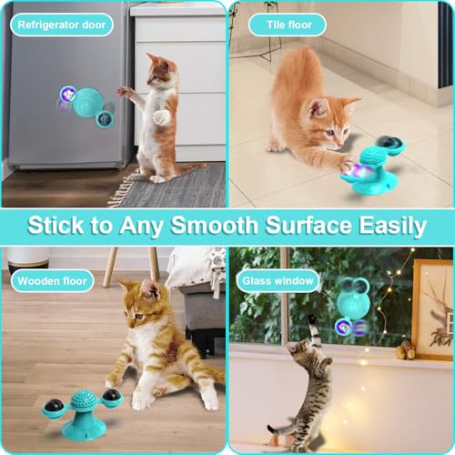 GBSYU Interactive Windmill Cat Toys with Catnip : Cat Toys for Indoor Cats Funny Kitten Toys with LED Light Ball Suction Cup‖Cat Nip Toy for Cat chew Exercise - color: Blue