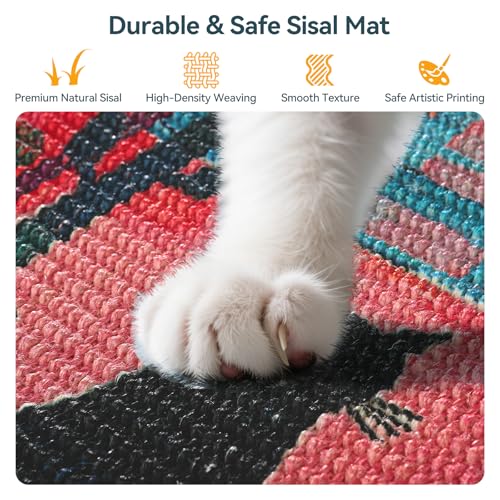 Sisal Cat Scratcher Mat Cat Scratching Pad with Adhesive Tape 23.6x15.7'' - color: PinkRomance