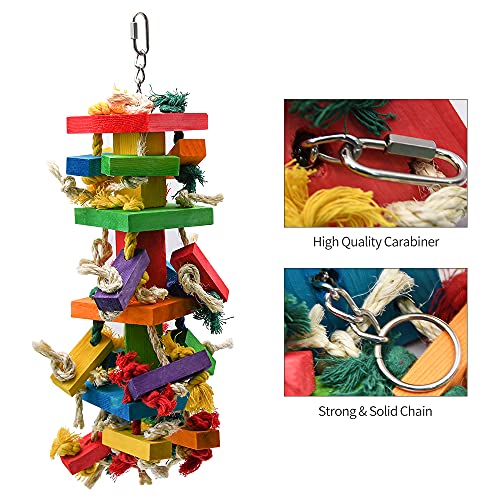 RUBY.Q 3 Pack Large Parrot Toy, 20in Bird Parrot Toy, Multicolor Natural Wooden Bird Chewing Toys for Large Macaws, African Grey and a Variety of Amazon Parrots - size: 3 Pack