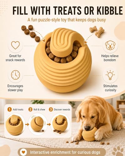 Dog Toy Ball for Aggressive Chewers, Natural Rubber Durable Treat Dispensing Dog Toy with Peanut Butter Grooves, Interactive Dog Puzzle Toy for Boredom, Chew Toy for Dogs - color: Orange