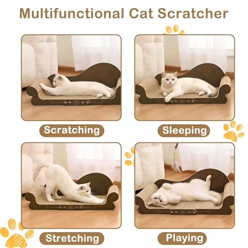 DWCN 26" Large Cat Scratcher Bed, Durable Cardboard Cat Couch Scratching Board, Long-Lasting Scratch Lounge for Indoor Cats, Furniture Protector