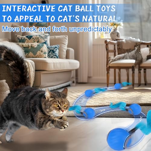 BABORUI 2Pack Blue Interactive Cat Toy Ball - Automatic Interactive Cat Toys for Indoor Cats with 3 Tails, 2 Speeds Rechargeable Enrichment for Small/Medium/Large to Keep Them Busy - color: 2 Pack Blue