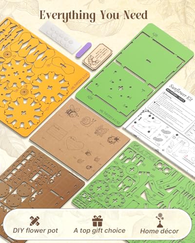 3D Puzzles for Adults, Sunflower DIY Wooden Flowers Building Kit - style: Sunflower