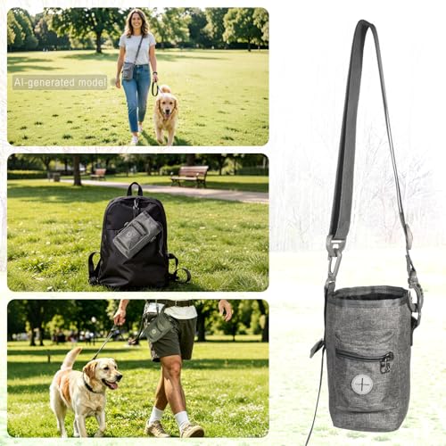 Dog Treat Pouch with Drawstring, Treat Pouches for Pet Training, Dog Training Treat Pouch Built-in Poop Bag Dispenser, Pet Training Walking and Rewarding Holder (Gray) - color: Gray