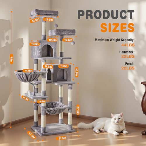 DUMOS Tall 71 inch Cat Tree Tower with Scratching Posts, Multi Level - color: Light Grey, size: 71×21.3×17.3IN
