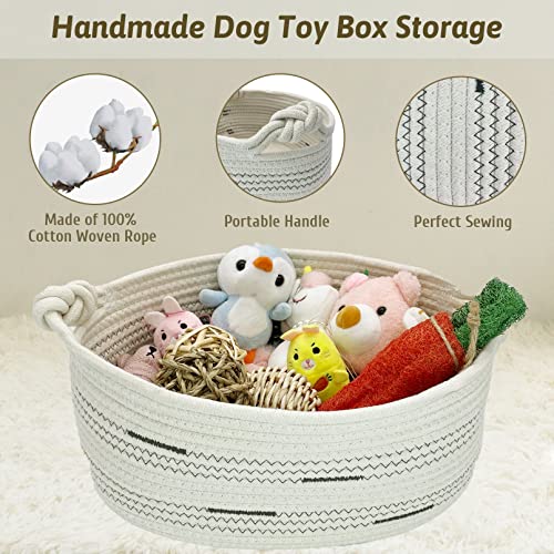 Fhiny Cotton Rope Dog Toy Basket with Handle Puppy Toys Storage Bin Small Woven Rectangle Diapers Pet Kitty Bed Perfect for Carry Pet Chew Toys Blankets Leashes Doggie Stuff - Beige M - size: B-M:15.7"×11.4"×7"