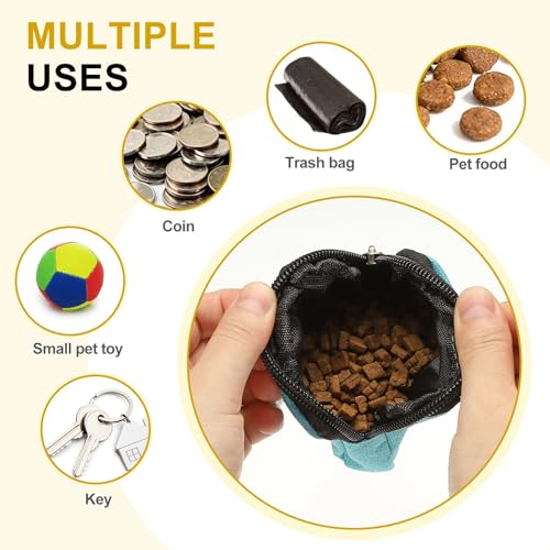 Dog Treat Pouch Hands-Free Pet Bag 3.5x3.4(Black/Sky Blue 2Pcs) - color: Black/Sky Blue