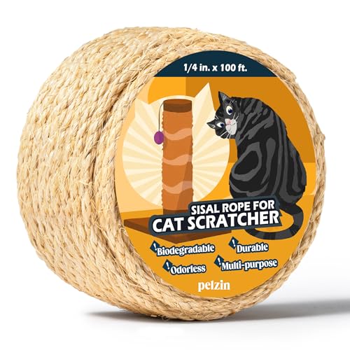 Natural Sisal Rope for Cat Scratcher and Scratching Post 1/4 Inch, 100 Feet - color: Natural, size: 1/4 inch by 100ft