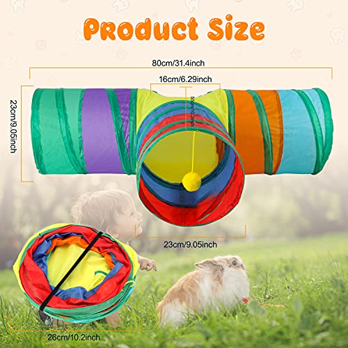 BWOGUE Bunny Tunnels & Tubes, 3-Way Collapsible Rabbit Hideout for Bunnies - color: Rainbow