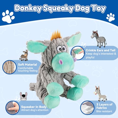 loncoldy Dog Toys, Interactive Dog Squeaky Toys, Tough Crinkle Stuffed Animal Chew Toy for Medium, Small, Puppy Breeds, Plush Toy to Keep Them Busy, Pet Toys for Dogs - color: lake blue