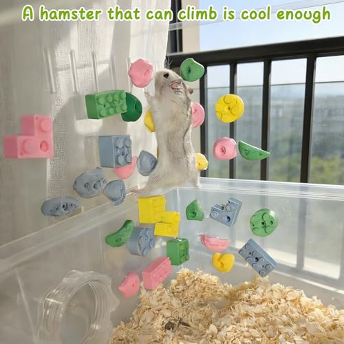 Hamster Climbing Wall Toys, DIY Colorful Rock with Traceless Adhesive, Small Animal Cage Accessories & Exercise Enrichment for Syrian, Dwarf Hamsters, Gerbils, Guinea Pigs (Random 12 pcs)