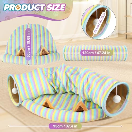 Spardar 2-in-1 Bunny Tunnel Bed, with Removable Mat Hideout,Stripe - color: Stripe